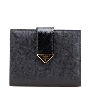 Prada triangular logo plate bifold wallet black Saffiano leather